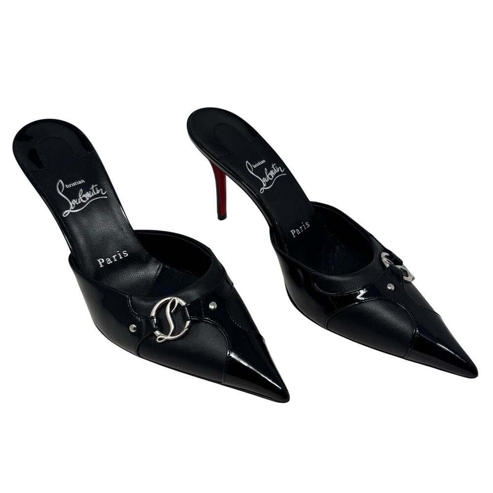 Christian Louboutin CL in 90s Black Patent Leather Mule 37.5